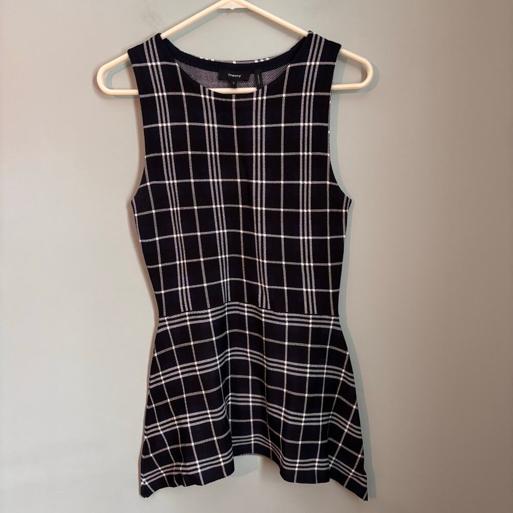 Theory Kalora Peplum Sleeveless Plaid Top